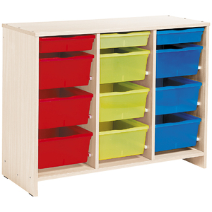 MEUBLE BAS 12 BACS MULTICOLORES BOULEAU