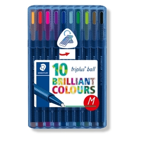 TRIPLUS® BALL 437 M - ETUI CHEVALET STAEDTLER® BOX 10 STYLOS-BILLE POINTE MOYENNE ASSORTIS