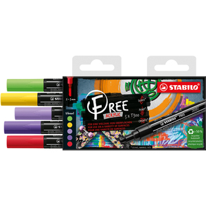 FREE ACRYLIC T300 5 MARQUEURS COLORIS ASSORTIS SET 4 VIBRANT