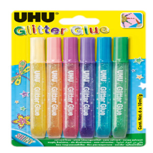 GLITTER GLUE ETUI 6 TUBES 10ML COULEURS ACIDULEES