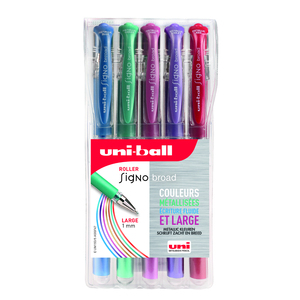 ETUI 5 ROLLERS ENCRE GEL METALLISEE  ÉCRITURE LARGE 1MM ASSORTIS