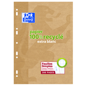 FEUILLETS MOBILES BLANC OXFORD 21X29,7 90GR 100% RECYCLÉ SÉYÈS 200 PAGES