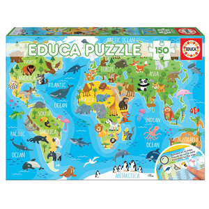 PUZZLE CARTE DU MONDE DES ANIMAUX - 150 PIÈCES