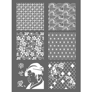 LOT 4 POCHOIRS ASS. FLORAL/FLEUR/ROND/JAPON